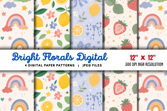 Download Bright Florals Digital Paper Flowers - Digital paper Collection