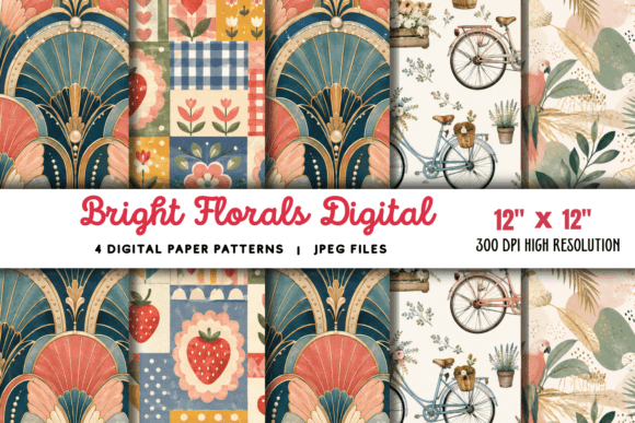 Download Bright Florals Digital Paper Flowers - Digital paper Collection