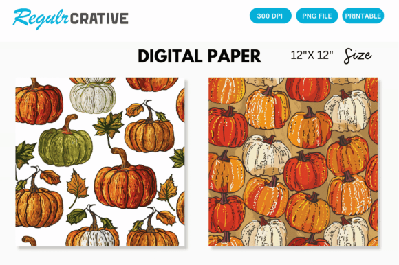 Download Pumpkin Embroidery Digital Paper Pattern - Digital paper Collection