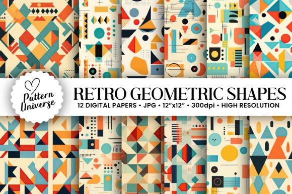 Download Retro Geometric Shapes Digital Papers - Digital paper Collection