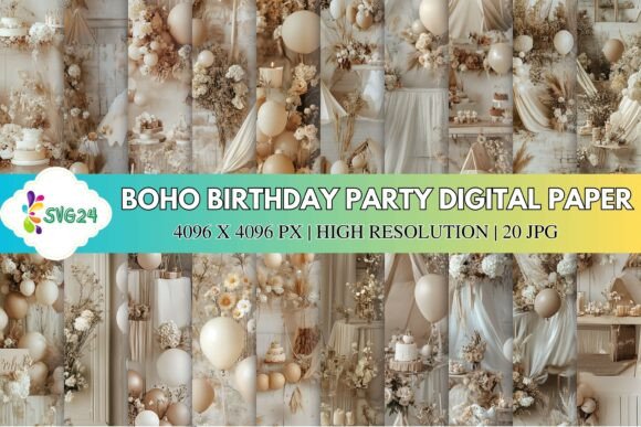 Download Boho Birthday Party Digital Paper - Digital paper Collection