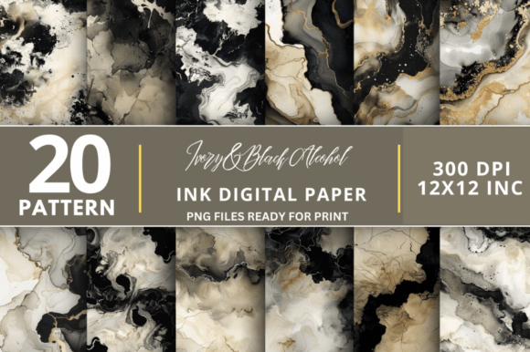 Download Ivory &amp; Black Alcohol Ink Digital Paper - Digital paper Collection