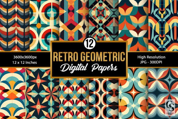 Download Retro Geometric Pattern Digital Papers - Digital paper Collection