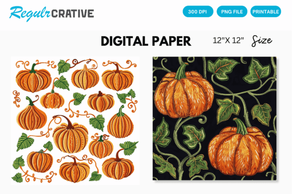 Download Pumpkin Embroidery Digital Paper Pattern - Digital paper Collection