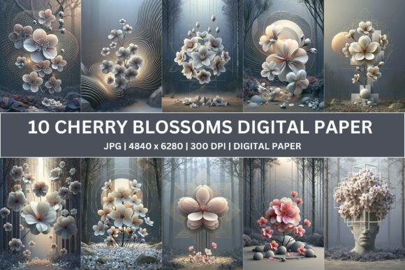 Download Surreal Geometric Sakura Digital Paper - Digital paper Collection
