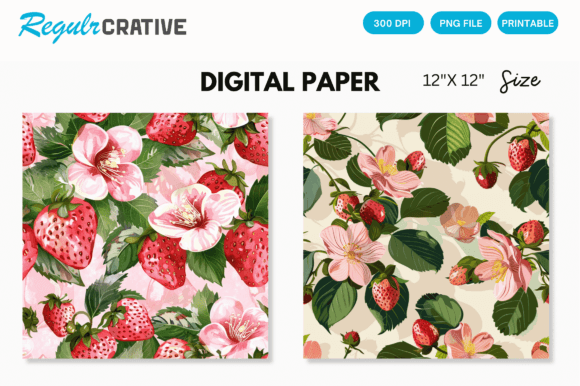 Download Pink Strawberry Flowers Digital Papers - Digital paper Collection