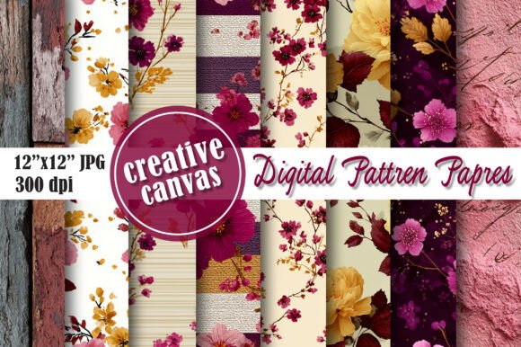 Download Magenta Floral Digital Paper Bundle - Digital paper Collection