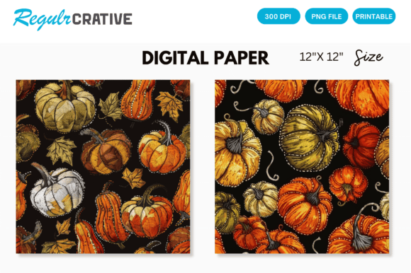 Download Pumpkin Embroidery Digital Paper Pattern - Digital paper Collection