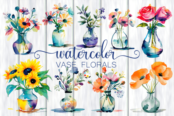 Download Watercolor Vase Floral Illustrations - Premium Resources