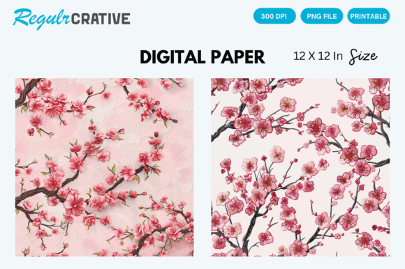 Download Cherry Blossom Embroidered Digital Paper - Digital paper Collection